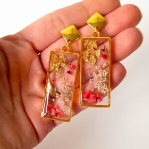 Pendientes flor roja y blanca
